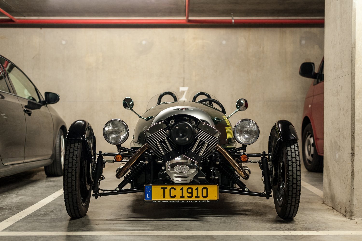 Our 3 wheeler in a parking garage