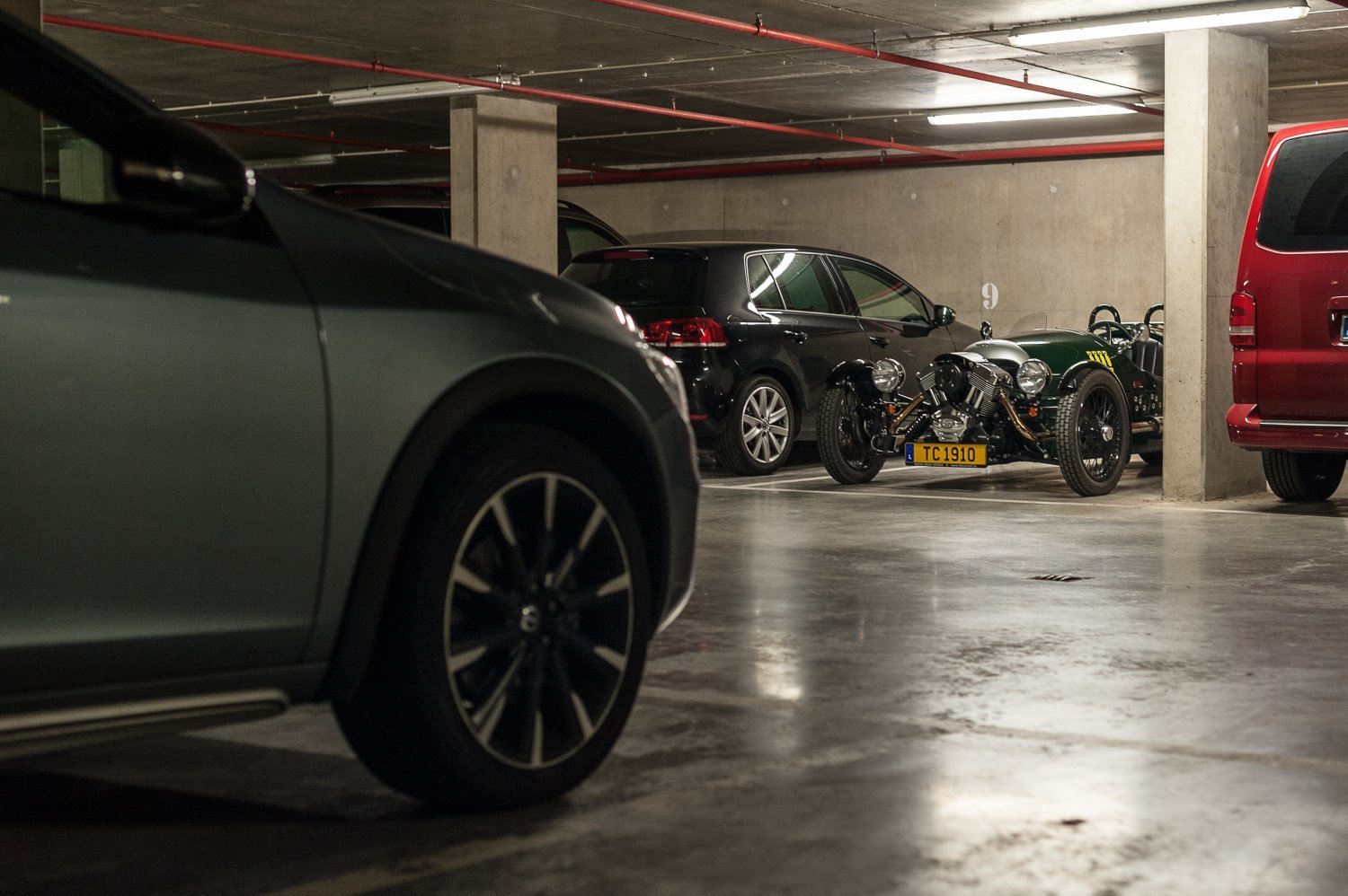 Our Morgan 3 wheeler in an underground parking